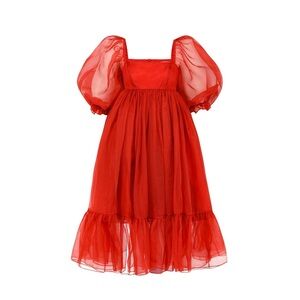 SELKIE The Winter Red Silk Gauze French Puff Dress Size Small